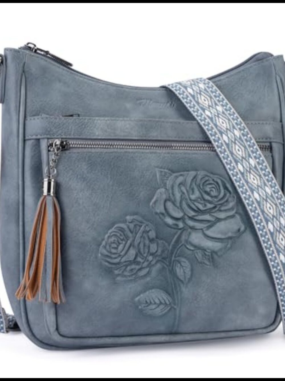 Vegan Leather Hobo Crossbody Bag Embossed Floral Rabbit Purse